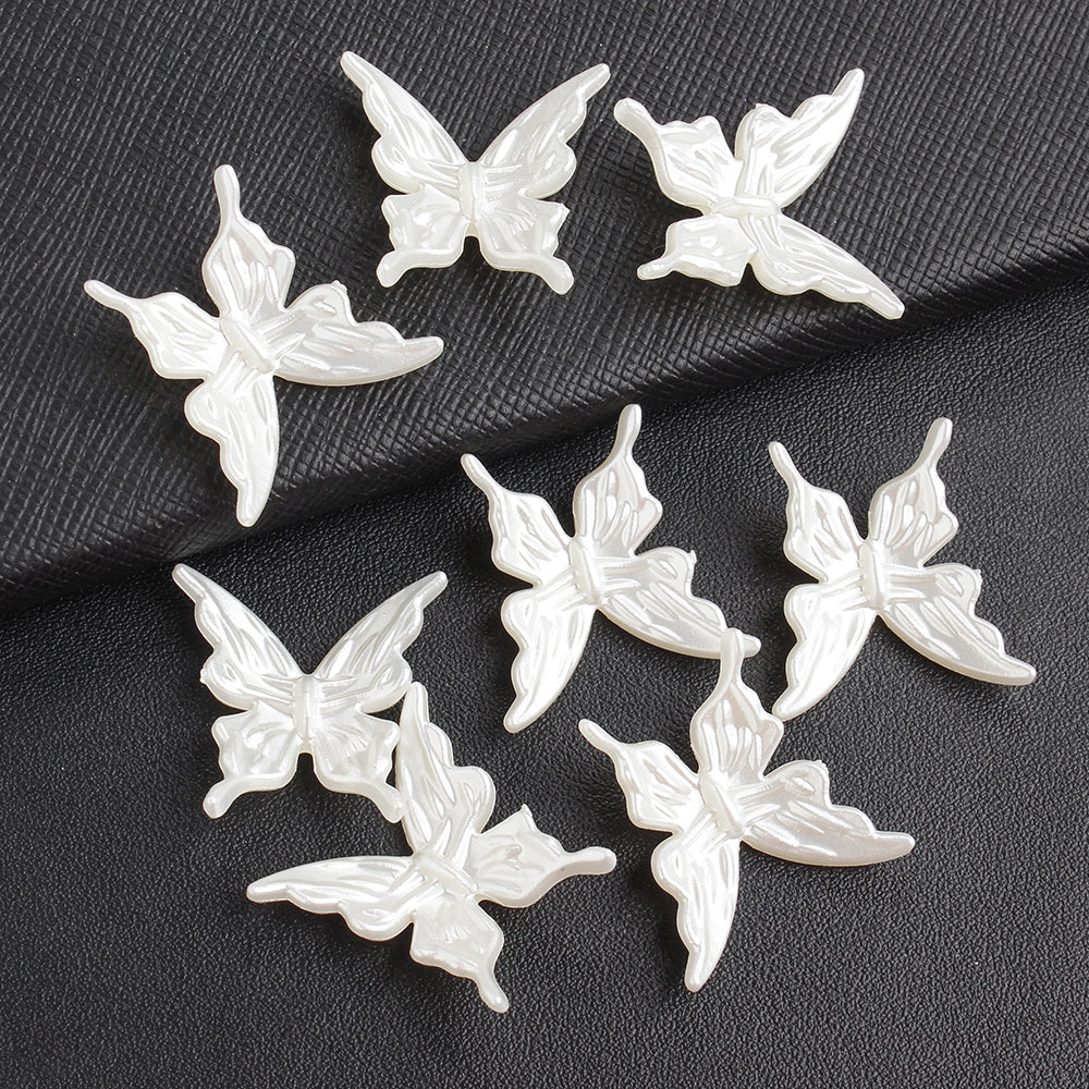 30pcs Pearlescent White Butterfly Beads