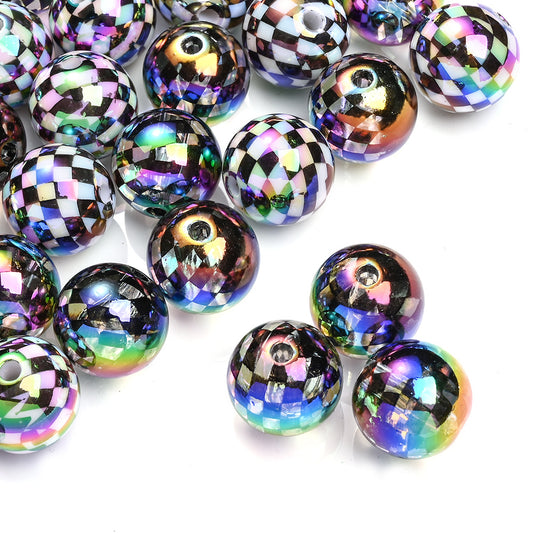 10pcs 16mm AB Color Grid Pattern Acrylic Round Beads