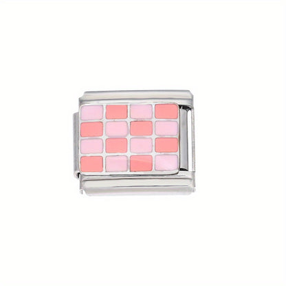1pc 9x10mm Stainless Steel Checkerboard Module Charm Bead