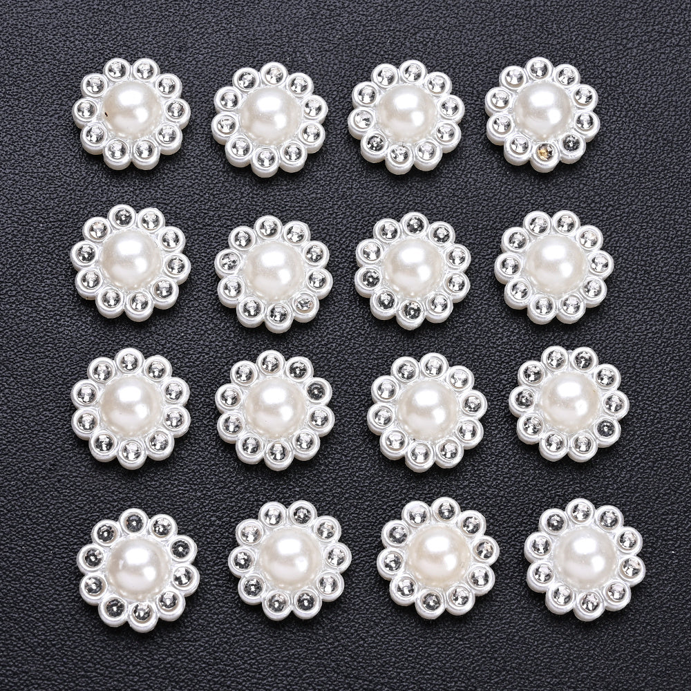 White Imitation Pearl Sunflower Flatback Beads