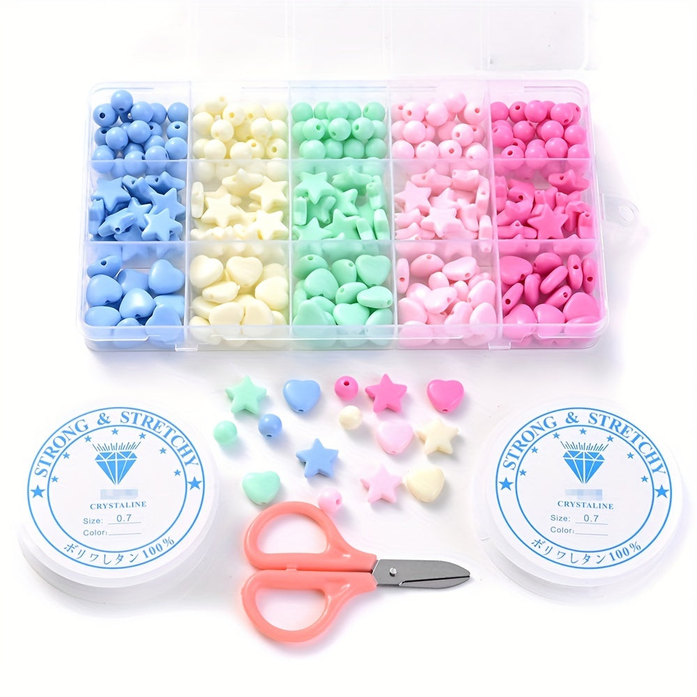 275Pcs Candy Color Acrylic Beads Star Heart Round Loose Spacer Beads for Jewelry Making DIY Bracelet Necklace Accessories with 2 Rolls Crystal Elastic String and One Jewelry Making Scissors