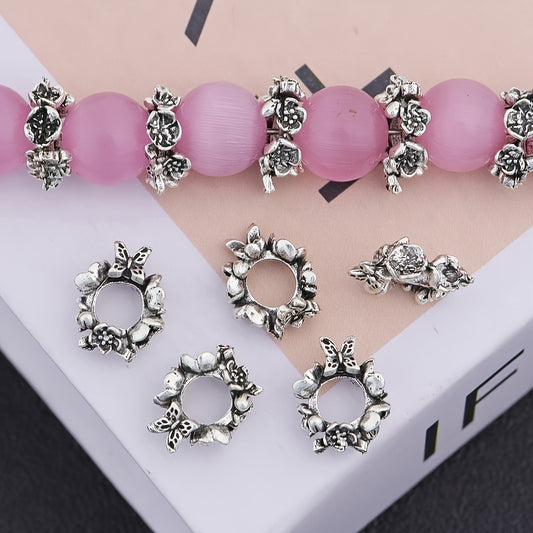 100pcs 10mm Antique Silvery Butterfly Flower Alloy Spacer Beads