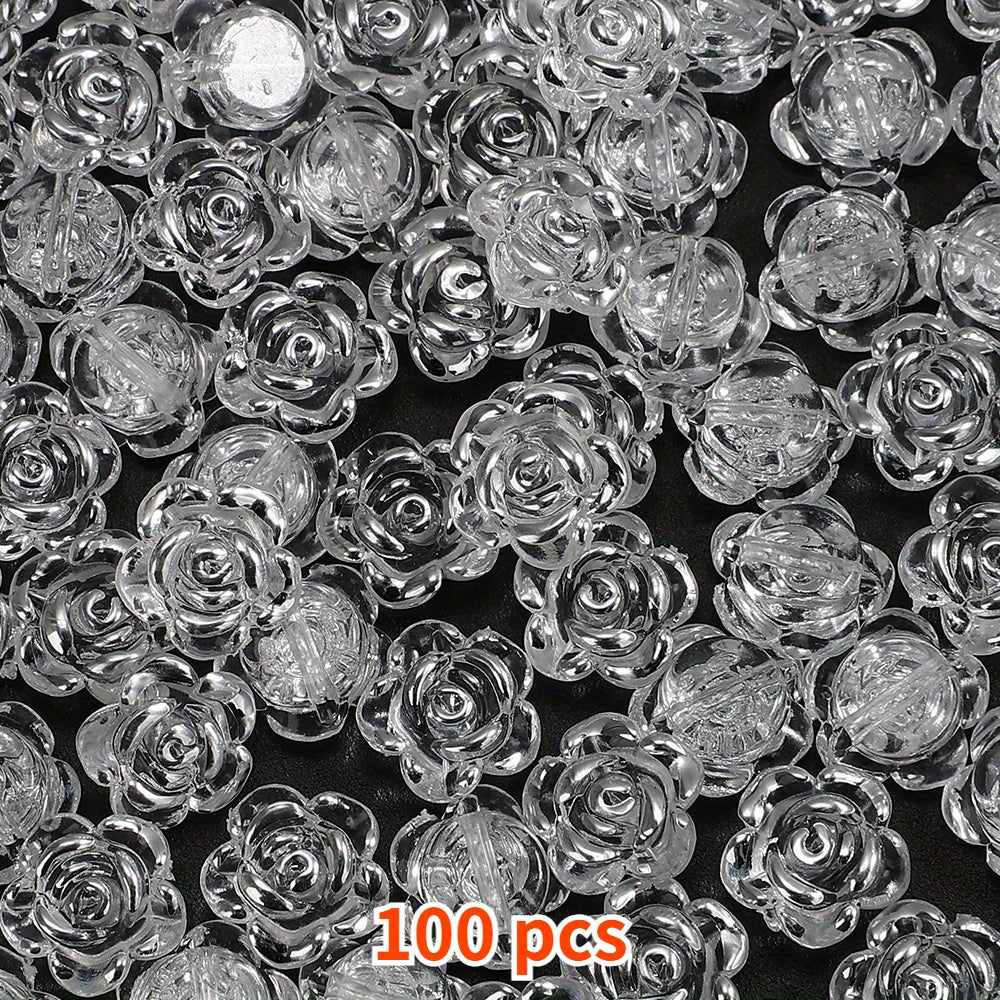 100pcs 12mm Transparent Rose Flower Acrylic Beads