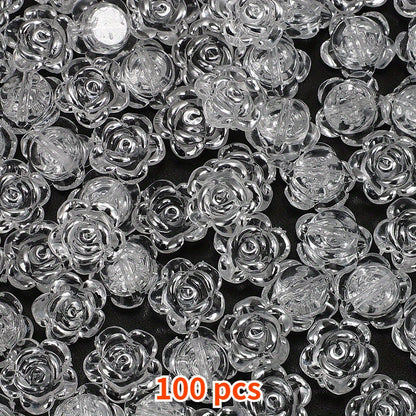 100pcs 12mm Transparent Rose Flower Acrylic Beads