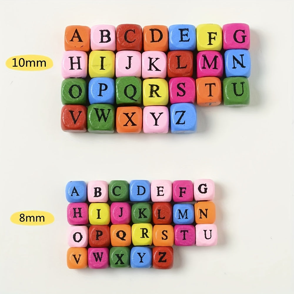 50pcs 8/10mm Mixed Color Natural Wooden Letter Beads