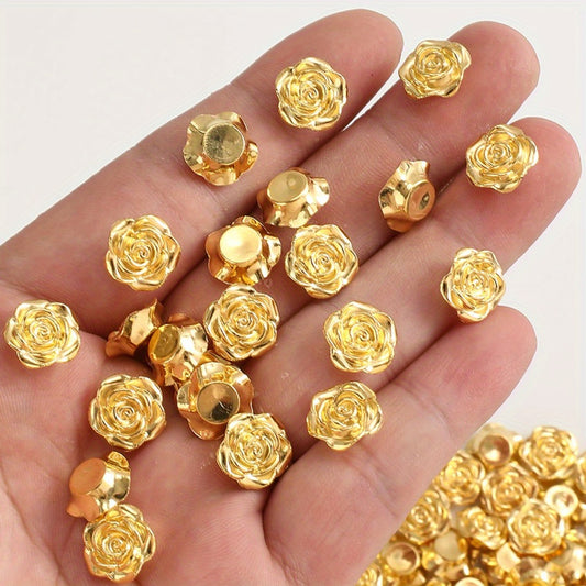 30pcs 12mm Golden Rose Resin Craft Beads