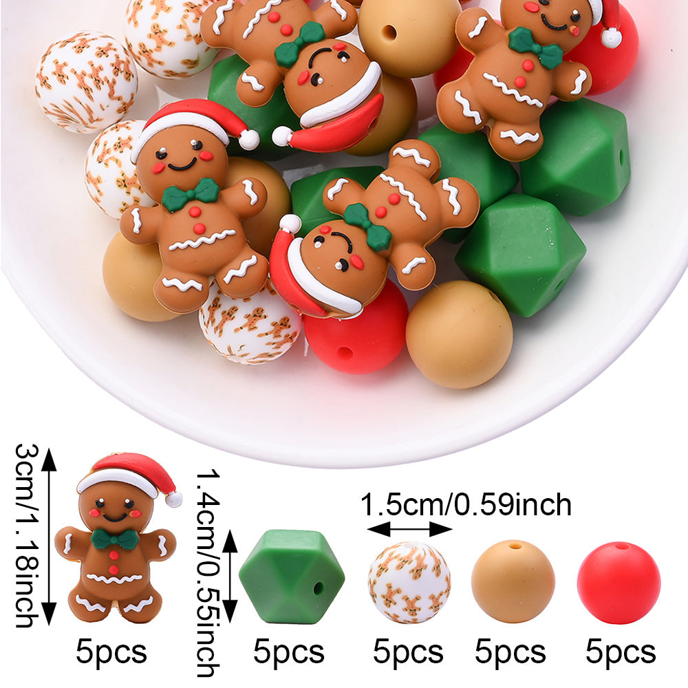 Christmas Silicone Focal Bead Set, 25pcs