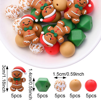 Christmas Silicone Focal Bead Set, 25pcs