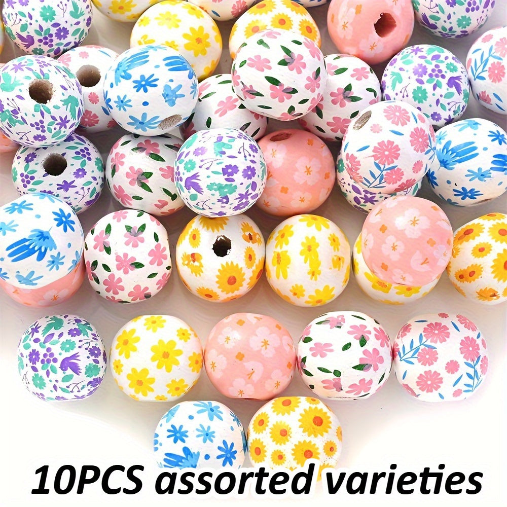 Transparent Flower Print Resin Big Hole Spacer Beads
