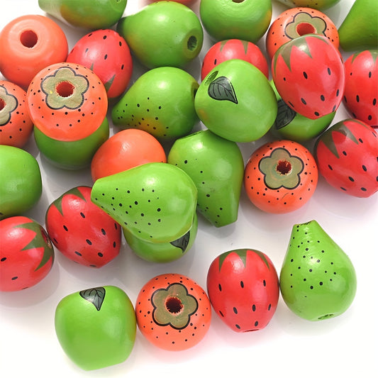 10pcs 3D Fruit Wooden Beads Set
