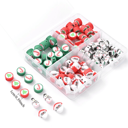 10mm Christmas Polymer Clay Flat Round Spacer Bead Set with Storage Case