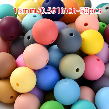 50pcs 12/15mm Rainbow Silicone Round Focal Beads