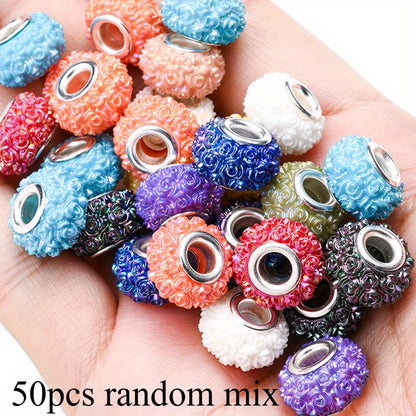 50pcs 9x15mm Rose Flower Acrylic European Beads