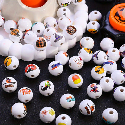15mm Halloween Wooden Pattern Beads