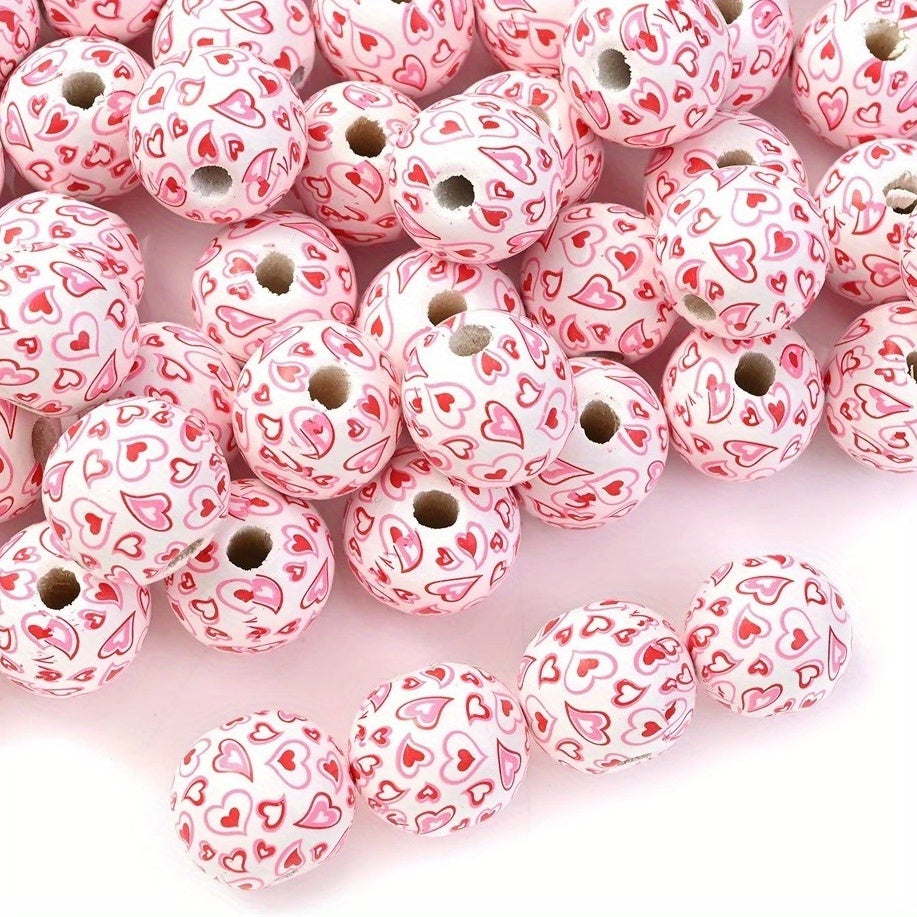5pcs 16mm Valentine’s Day Red Heart Wooden Beads