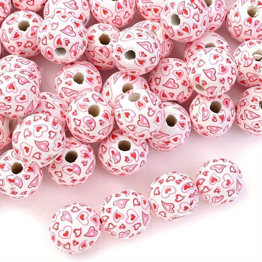 5pcs 16mm Valentine’s Day Red Heart Wooden Beads