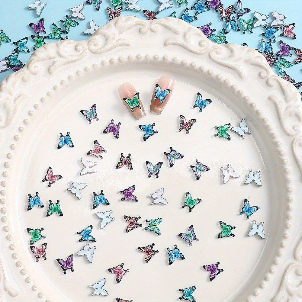30/50pcs 10x11mm Resin Mini Butterfly Flatback Beads