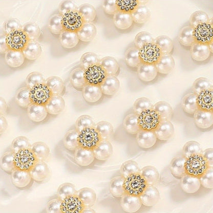 50pcs 20mm White Flower Rhinestone Imitation Pearl Beads