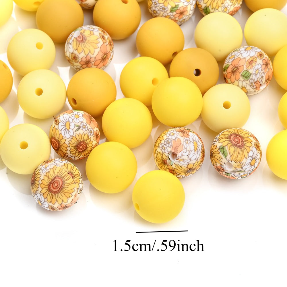 Rainbow Floral Silicone Beads Set