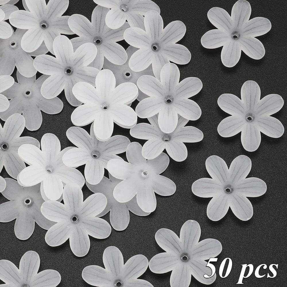 White Frosted Flower Acrylic Beads