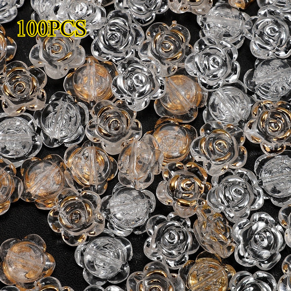 100pcs 12mm Clear Rose Acrylic Beads