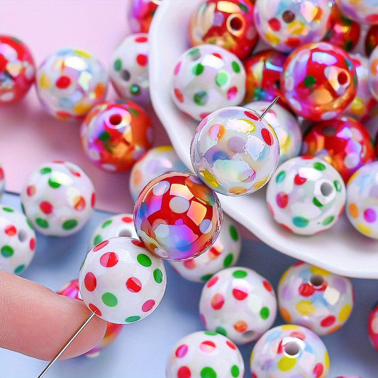 10pcs 16mm Vintage Red White Green Dotted Acrylic Beads