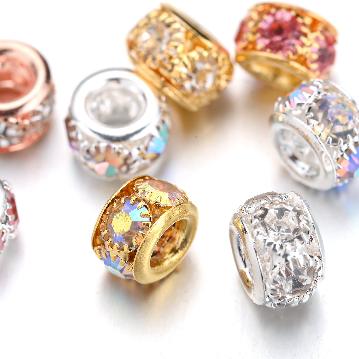 Transparent Glass AB Geometric Rhinestone Spacer Beads