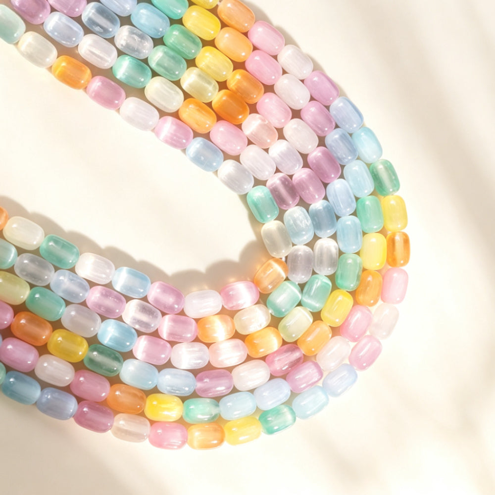 8 × 12mm Rainbow Cat Eye Stone Spacer Beads