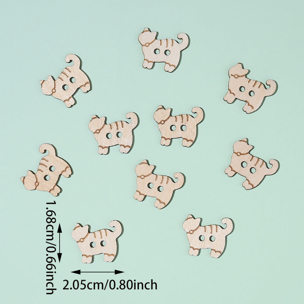 16.8x20.5mm Cat-Shaped Wooden Button Beads