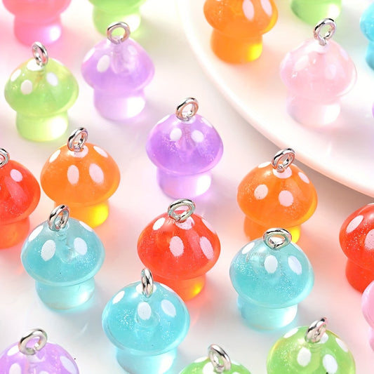 10pcs 17x12mm Glowing Resin Mushroom Pendant Beads