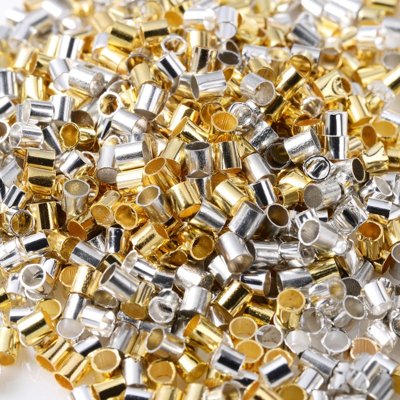 500pcs Golden & Silvery Copper Crimp End Beads