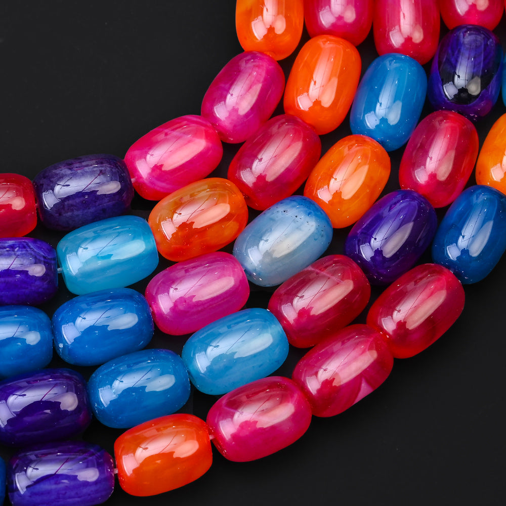 28pcs/strand 10x14mm Natural Agate Barrel Beads