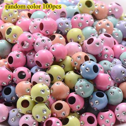 50/100pcs 7x8.4mm Random Multicolor Acrylic Round Beads