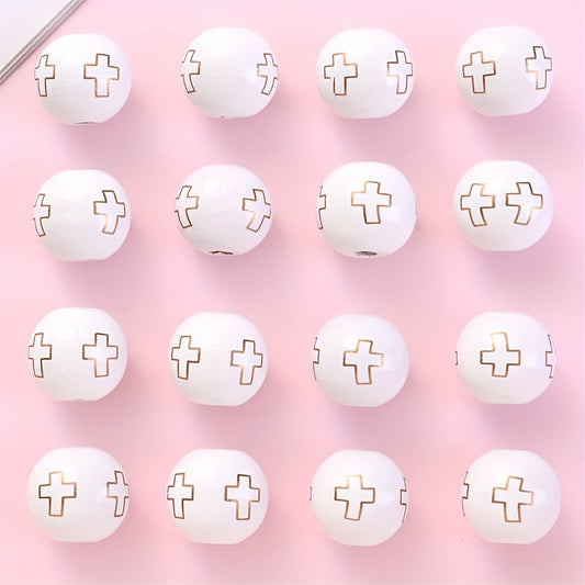 10pcs 16mm White Wooden Cross Pattern Beads