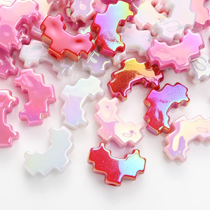 10pcs Valentine's Day Pink & Red Love Pixel Style Beads