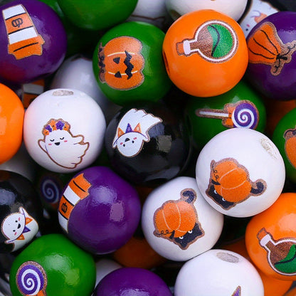 Halloween Wooden Pattern Beads