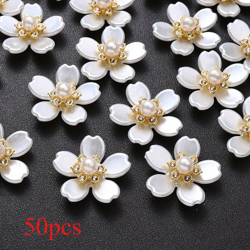 20/50pcs White Imitation Pearl Flower Flatback Beads