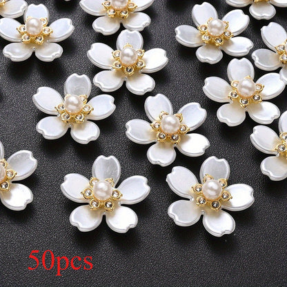 20/50pcs White Imitation Pearl Flower Flatback Beads