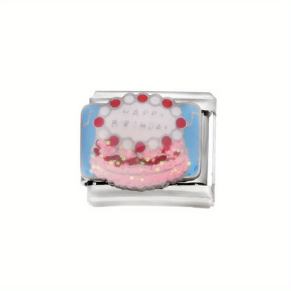 1pc 9x10mm Stainless Steel Birthday Theme Module Charm Bead