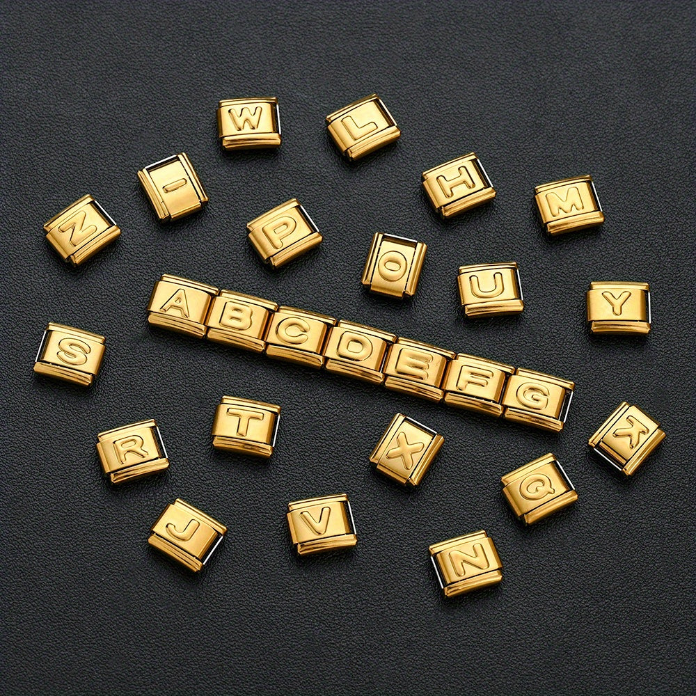 1pc 9x10mm Golden Stainless Steel Letter Bead