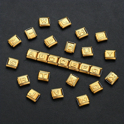 1pc 9x10mm Golden Stainless Steel Letter Bead