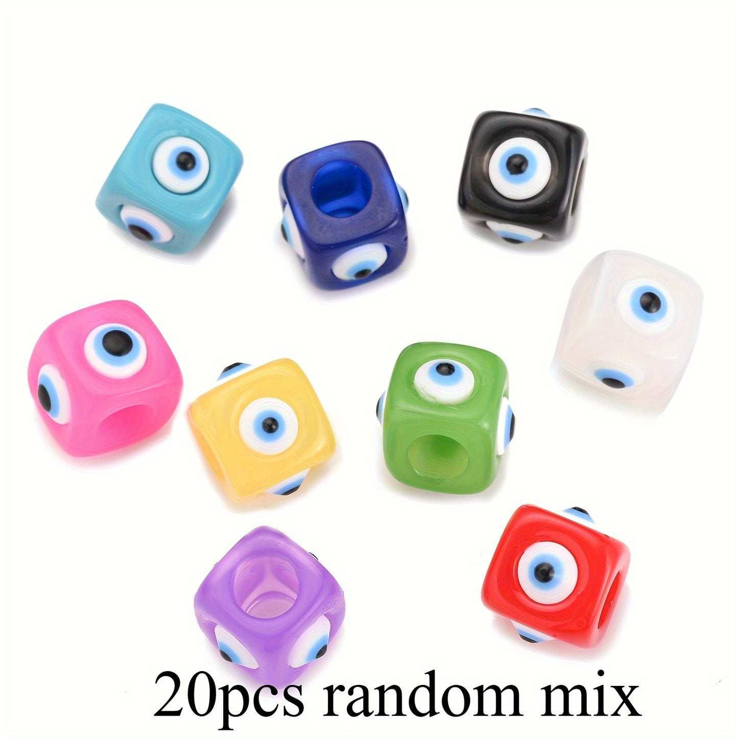 20pcs 12x14mm Mix Square Evil Eye Resin Beads