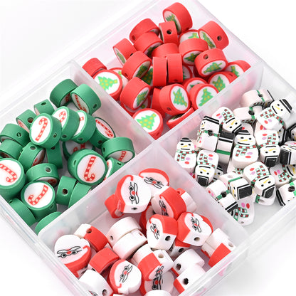 10mm Christmas Polymer Clay Flat Round Spacer Bead Set with Storage Case