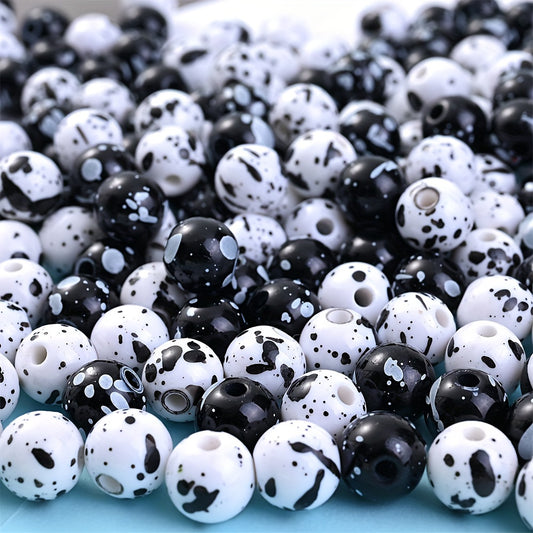 50/100pcs 8/10mm Black White Splash Acrylic Round Beads