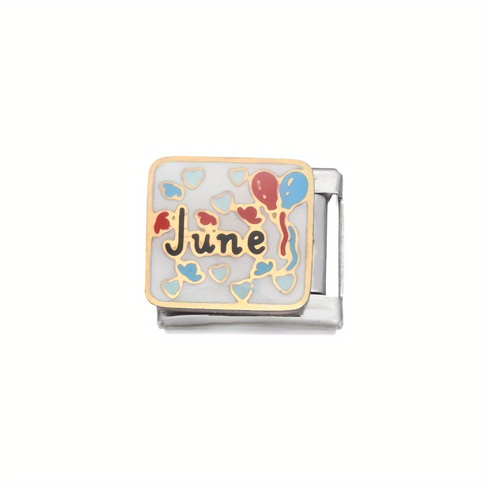 1pc 9x10mm Stainless Steel Month Theme Module Bead