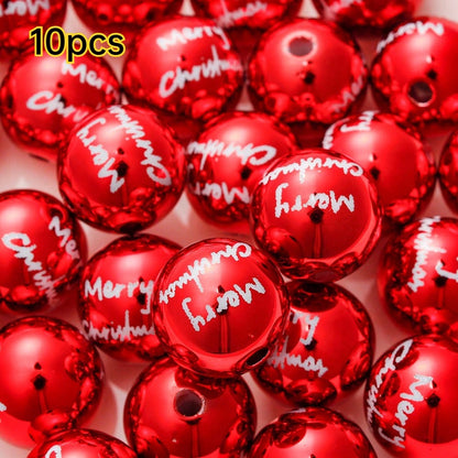 Golden Laser-Engraved Christmas Round Focal Beads, 10pcs