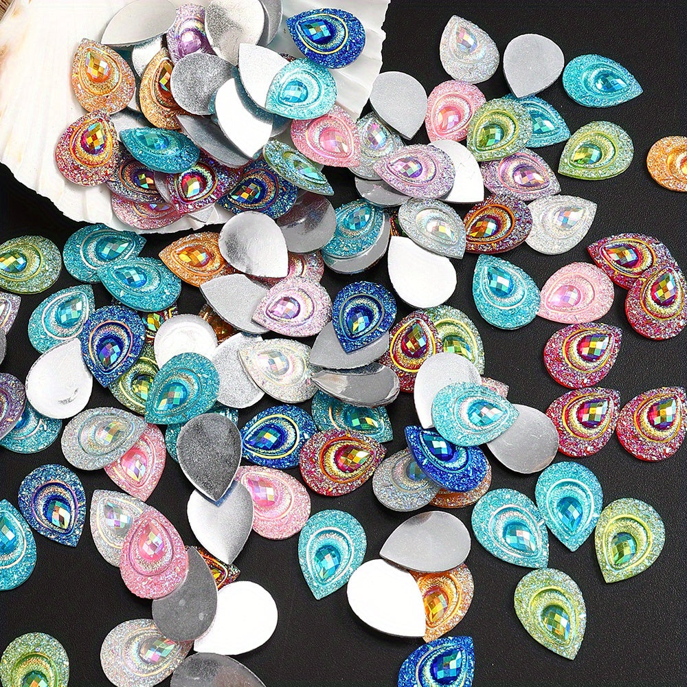 50pcs Peacock Feather Shape Rhinestone Flatback Beads