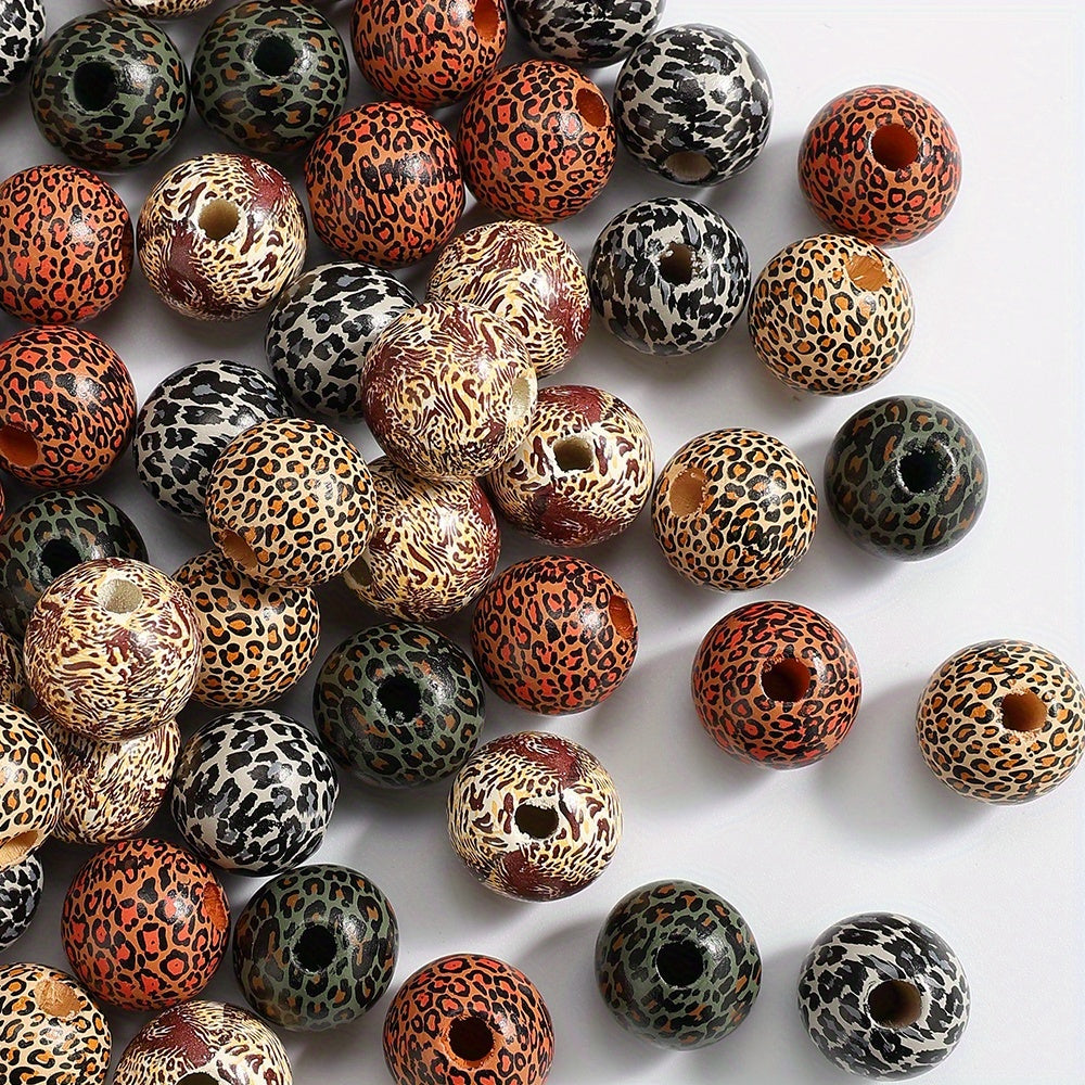 16mm Leopard Print Wooden Beads