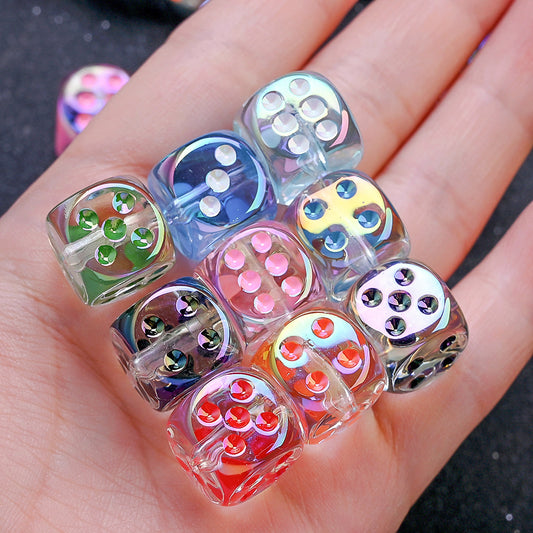 10pcs 14mm UV Plated Dice Beads