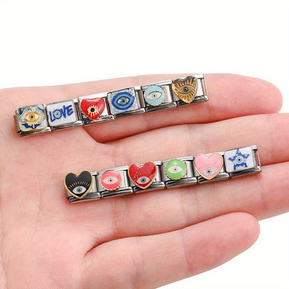 1pc 9x10mm Stainless Steel Evil Eye Module Charm Bead